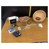 Costume Jewelry, Baskets, Sky Caddie Watch (broken band)  misc.