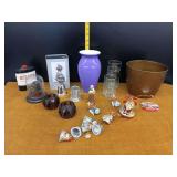Assorted Household and Decorative Items Including Boraxo, Glassware, and Christmas Ornaments