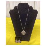 Sterling Silver Necklace 18” & Earrings 925 (New)