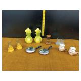 Assorted Salt and Pepper Shakers and Miniature Cooking Utensils