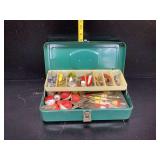 Victor Green Metal Fishing Tackle Box with Assorted Tackle