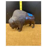 Carved Wooden Buffalo Figure