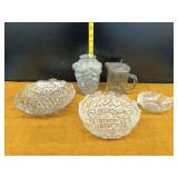 Pressed Glass Assortment Including Pitcher, Bowls, and Vase