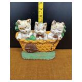 Cast Iron Sculpture of Cats in a Basket