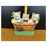 Cast Iron Three Kittens in Basket Figurine