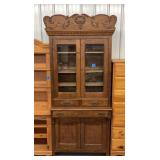 Wood Display Cabinet with Glass Doors and Drawers