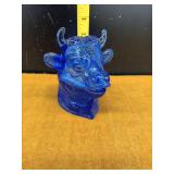 Cobalt Blue Molded Glass Bull Head Covered Dish