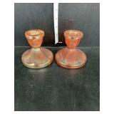 Carnival Glass Candlesticks (ONE IS CHIPPED ON BASE)