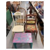 Four mismatch chairs and Bench