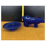 Two Cobalt Blue Pressed Glass Dishes