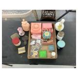 Assorted Cosmetic Items, Compacts, and Decorative Pieces