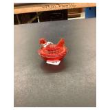E.O. Brody Red Glass Chicken on Nest Dish