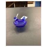 Blue Pressed Glass Hen on Nest Dish