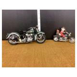 Two Motorcycle Models including Harley Davidson Santa Ornament