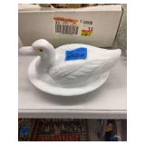 Milk Glass Duck Dish