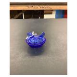 Cobalt Blue Glass Hen on Nest Covered Dish