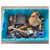 Tote of misc hardware, tools, etc