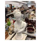 Cast Female Bust Sculpture with Pedestal