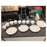 Milk Glass Grape Pattern Cups and Plates Set