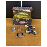 Harley Davidson Collection Including Lunchbox, Lighters, Belt Buckle, and Motorcycles