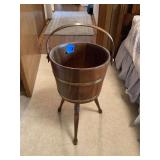 Wooden Bucket with Metal Bands and Tripod Stand