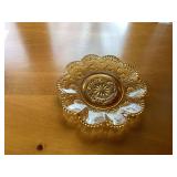 Amber Glass Daisy and Button Pattern Bowl