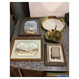 Assorted Framed Pictures and Decorative Brass Bowl
