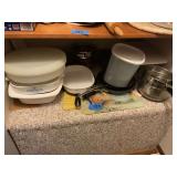 Pots pans, plastic ware