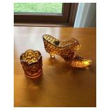 Fenton Amber Glass Shoe and Toothpick Holder