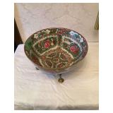 Porcelain Bowl with Floral Motif and Metal Stand