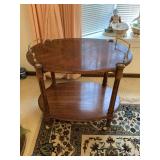 Two-Tiered Oval Wood Table with Metal Railing