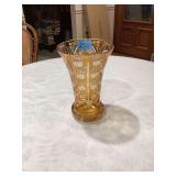 Engraved Amber Glass Vase with Deer Scene