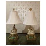 Pair Of Capodimonte Or Dresden Style Featuring A Romantic Couple and Ornate Metal Base