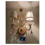 Two-Light Crystal and Gold-Tone Wall Sconce