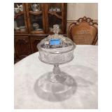 Floral Etched Glass Pedestal Candy Dish with Lid
