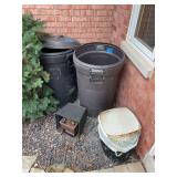 Outdoor Container Assortment including Refuse Containers and Grill Grate