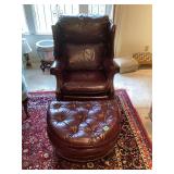Leather Wingback Recliner and Ottoman