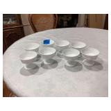 Set of Seven White Milk Glass Footed Bowls