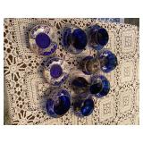 Cobalt Glass Tea Set with Silver Overlay