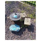 Assorted Garden Decor Including Bird Houses and Stone