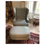 Upholstered Wingback Chair with Ottoman