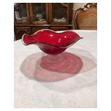 Ruby Red Glass Compote Bowl