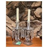 Pair of Clear Crystal Candlesticks with Prisms