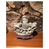 Carved Stone Lion Sculpture on Display Stand