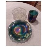 Carnival Glass Bowl and Clear Glass Bowl