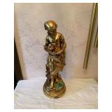 Gilt Metal Figural Statue of a Woman with Flowers
