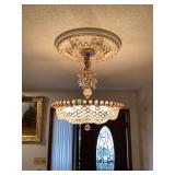 Vintage crystal and brass “bag” or “Basket” Chandelier ( Front door Way)