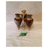 Three Piece Decorative Porcelain Vases with Metal Stand
