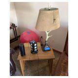 Lamp Deer Antler, Multi Plug Outlet, and Table