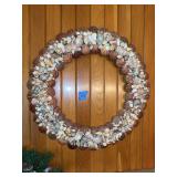 Framed Landscape Oil Painting Signed Hume and Seashell Wreath Decor